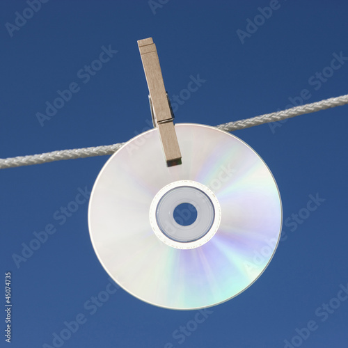 Photo: DVD hanging on washing line DVD hanging on washing line