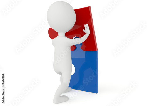 Illustration: 3d humanoid character with a puzzle 3d humanoid character with a puzzle