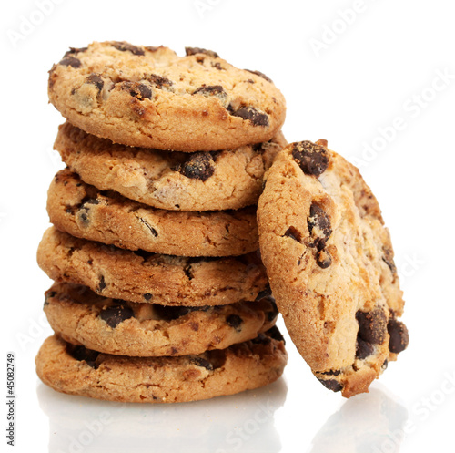 Photo: Chocolate chips cookies isolated on white. Chocolate chips cookies isolated on white.