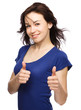 Woman is showing thumb up gesture