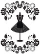 fashion card with mannequin with necklace and skirt in floral fr