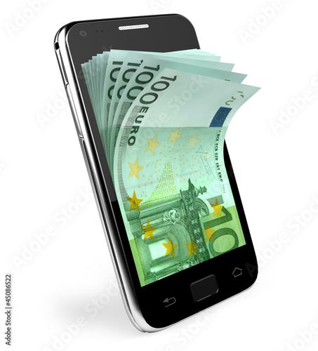 Illustration: Smart phone with money concept. Euro. Smart phone with money concept. Euro.
