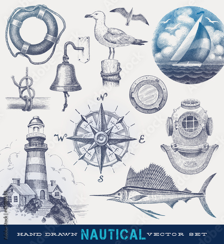 Vector: Nautical hand drawn vector set Nautical hand drawn vector set