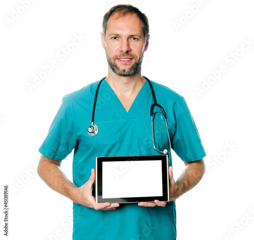 Photo: doctor holding blank tablet doctor holding blank tablet