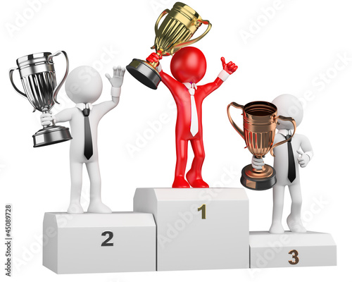 Illustration: 3D businessman white people. Winner on podium 3D businessman white people. Winner on podium