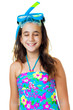 Hispanic girl with a diving mask and snorkel isolated o white