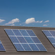 Grouped solar panels on a roof