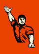Propaganda poster with agitated worker in red