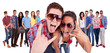 happy couple making the rock and roll gesture