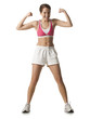 "Young woman flexing her muscles, studio shot"