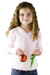 Studio portrait of girl (6-7) holding Christmas decoration
