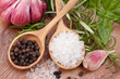Fresh herbs and salt spoon