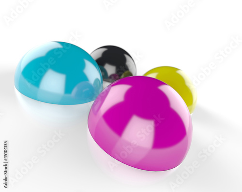 Illustration: 3D CMYK drops on white 4 3D CMYK drops on white 4