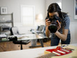 USA, Utah, Orem, Teenage girl (16-17) photographing guitar