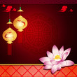 Oriental pattern: lantern and lotus with space for text or image