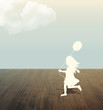 silhouette of girl with Balloon in hand under sky .paper cut sty