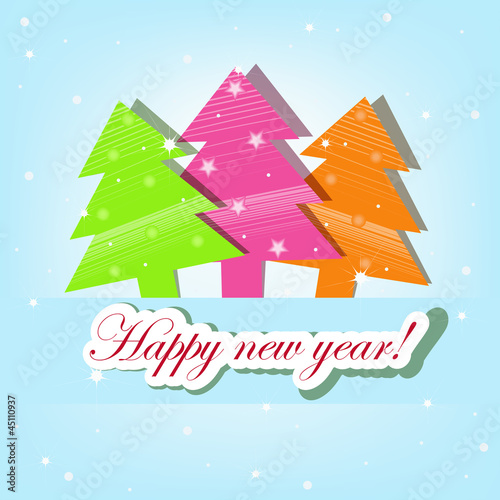 Vector: Beautiful Christmas card with three Christmas trees Beautiful Christmas card with three Christmas trees