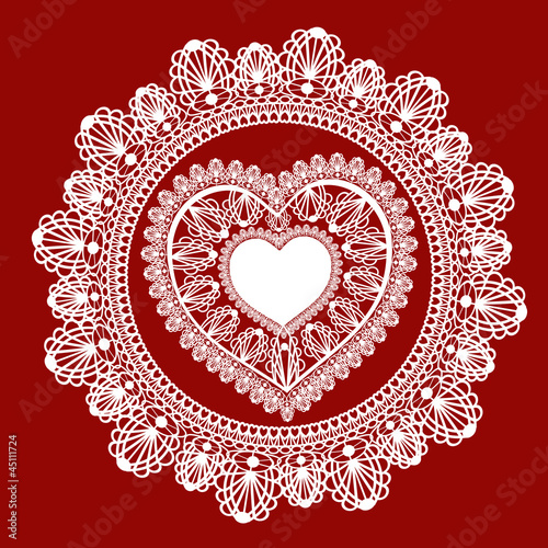 Vector: lace heart ornament on red background lace heart ornament on red background