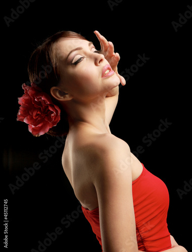 Photo: Portrait of beautiful woman , isolated on black background Portrait of beautiful woman , isolated on black background