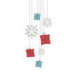 Geschenke und Schneeflocken am Band