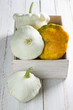 Pattypan Squash in a shabby wooden box