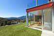 beautiful house, modern style, view from the garden
