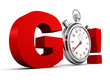 competition concept red GO letters with classic stopwatch