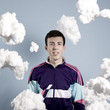 man in a purple track jacket