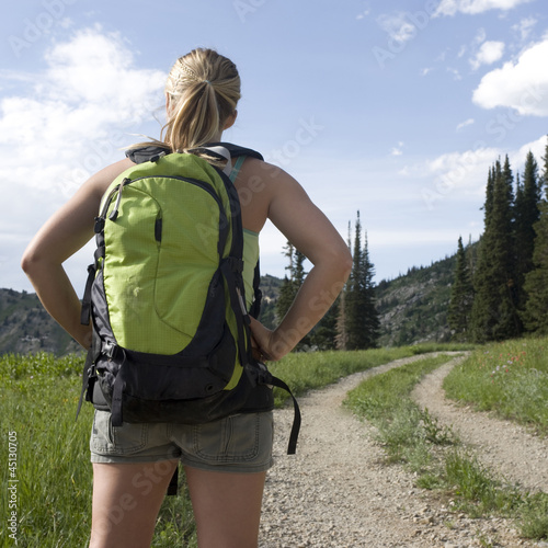 Photo: hiker on a mountain path hiker on a mountain path