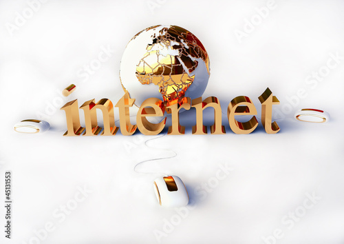 Illustration: Illustration of the Word "Internet" ; with Globe and Mouses Illustration of the Word "Internet" ; with Globe and Mouses