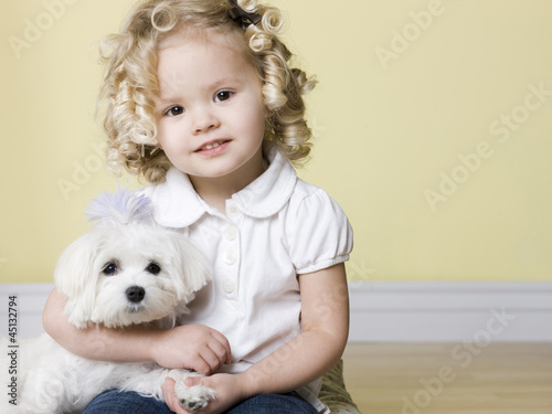 Photo: little girl with dog little girl with dog