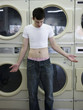 man wearing a shrunken t-shirt