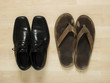 business shoes and flip flops