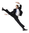 businessman doing a karate kick