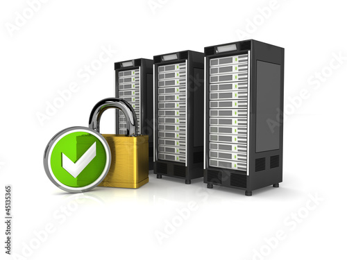 Illustration: drei Server mit Siegel und Schloss drei Server mit Siegel und Schloss