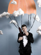 businessman parachuting
