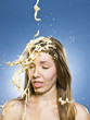 woman getting chicken noodle soup dumped on her head