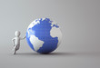 character with blue globe