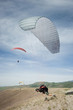USA,Utah,Lehi,Mature male parachutist taking off,side view