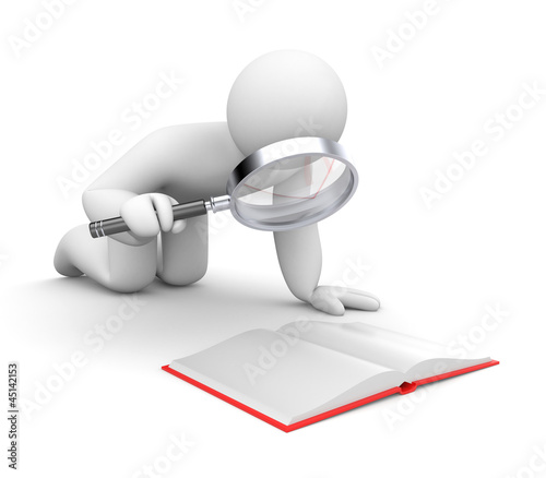 Illustration: Person examines book Person examines book