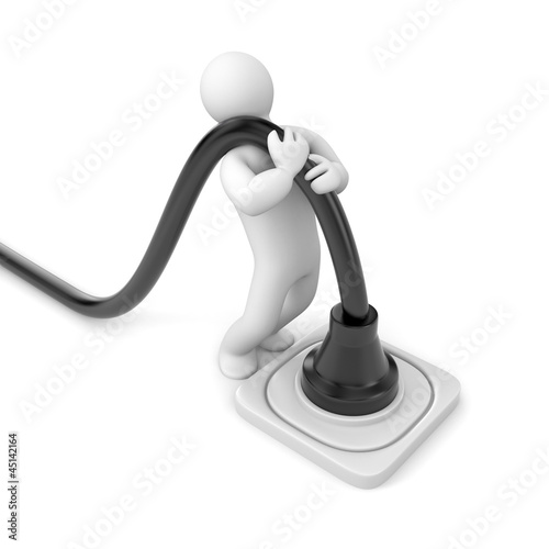 Illustration: Man tries to remove plug from outlet Man tries to remove plug from outlet