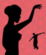silhouette of a naked woman holding a man-puppet