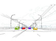 Sketch of traffic road in city for your design