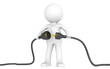 3D little human character holding Black Power Cable.