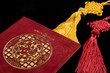 Chinese New Year Greeting With Gold and Red Hanging Decorations