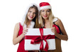 The Christmas girl with boxes of gifts isolated