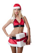 The Christmas girl with boxes of gifts isolated