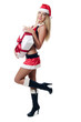 The Christmas girl with boxes of gifts isolated