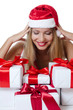 The Christmas girl with boxes of gifts isolated