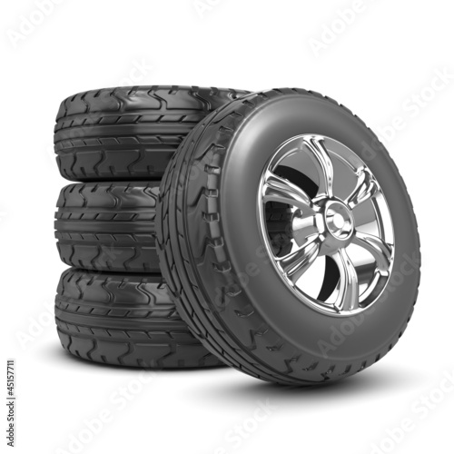 Illustration: 3d Stack of car wheels and tyres 3d Stack of car wheels and tyres